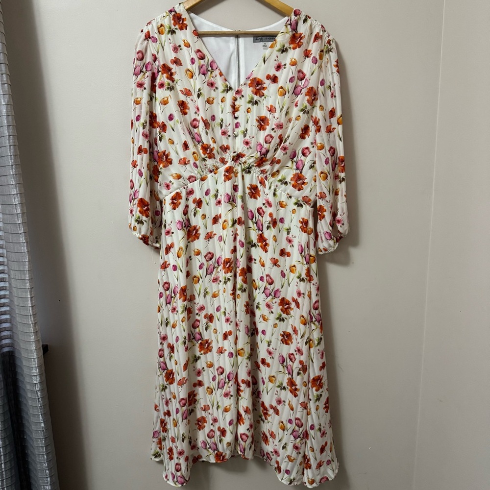 Danny and Nicole (Size 18) orange/pink multicolor v-neck floral midi dress